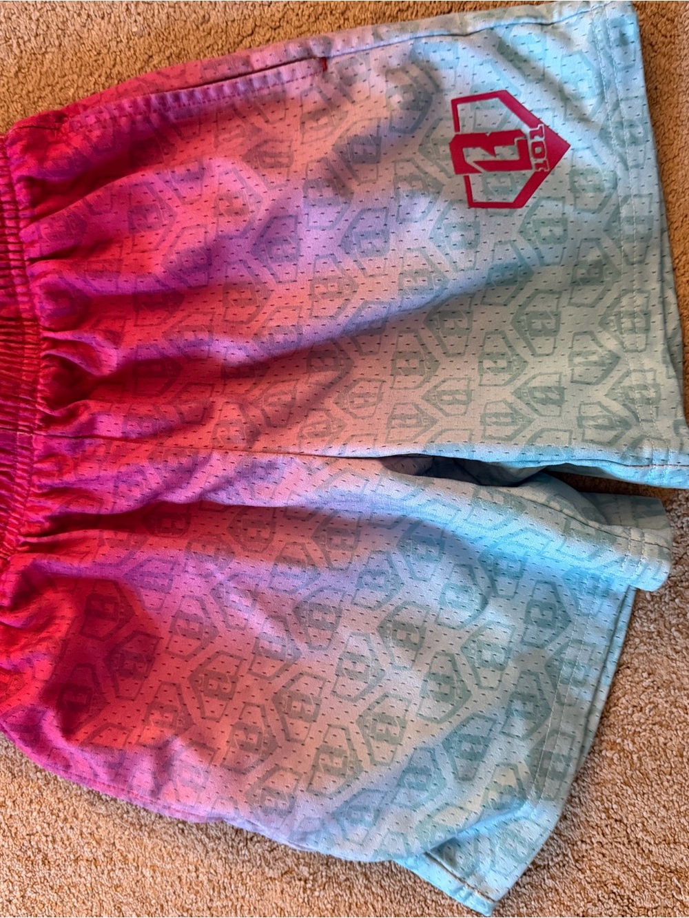Kids Ombre Pink to Blue Athletic Shorts with Geometric Print